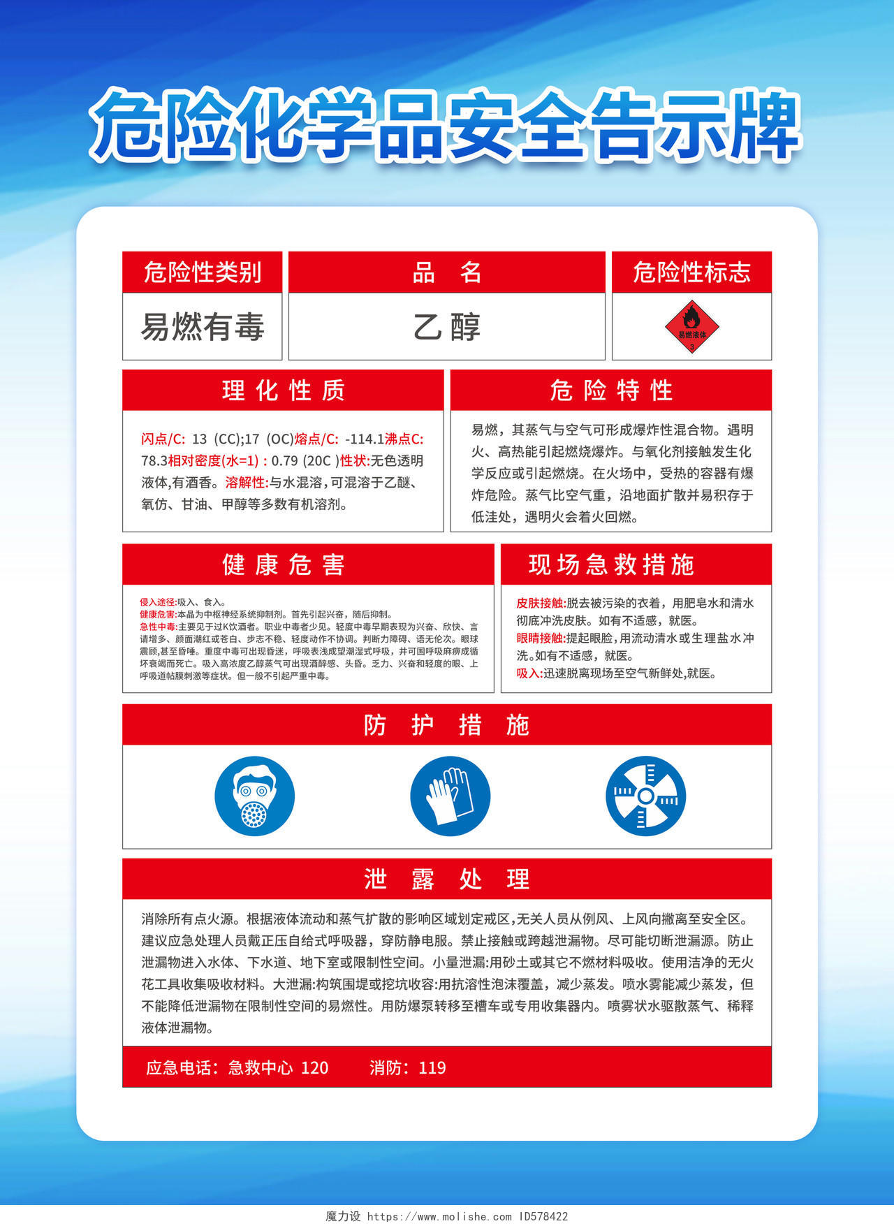 蓝色简约大气风危险化学品安全告示牌化学宣传单化学海报